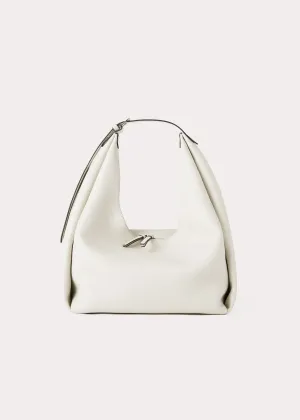 Grained-leather hobo bag milk