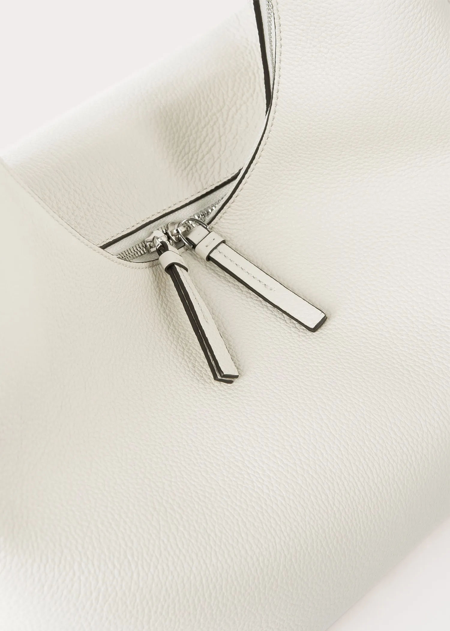 Grained-leather hobo bag milk