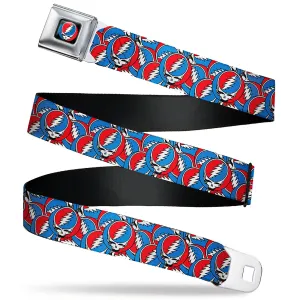 Grateful Dead Steal Your Face Logo Full Color Black/Red/White/Blue Seatbelt Belt - Grateful Dead Steal Your Face Logo Stacked Red/White/Blue Webbing