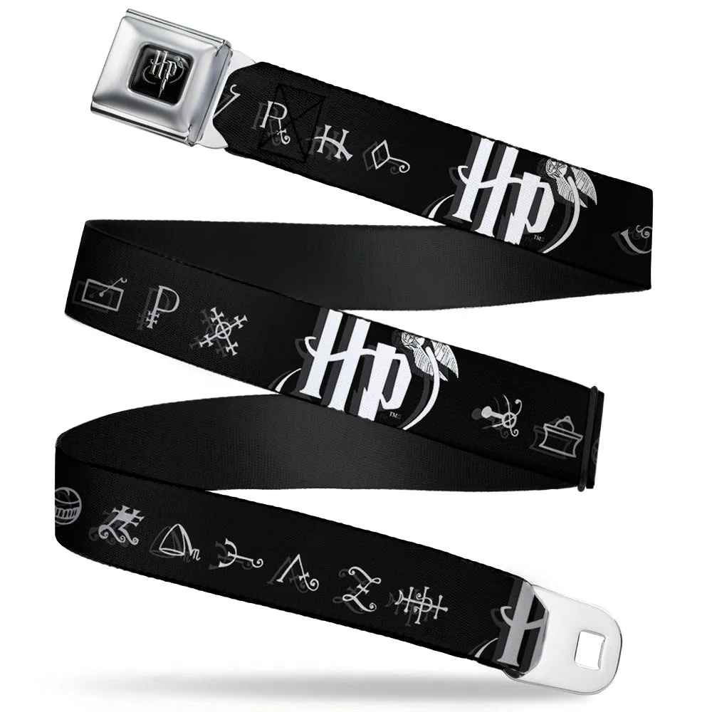 Harry Potter Logo Full Color Black/White Seatbelt Belt - Harry Potter Logo/Symbology Black/White Webbing