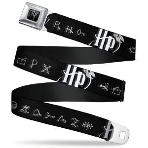 Harry Potter Logo Full Color Black/White Seatbelt Belt - Harry Potter Logo/Symbology Black/White Webbing