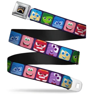 INSIDE OUT Rainbow Full Color Black White Multi Color Seatbelt Belt - Inside Out 6-Character Esxpression Blocks Purple/Multi Color Webbing