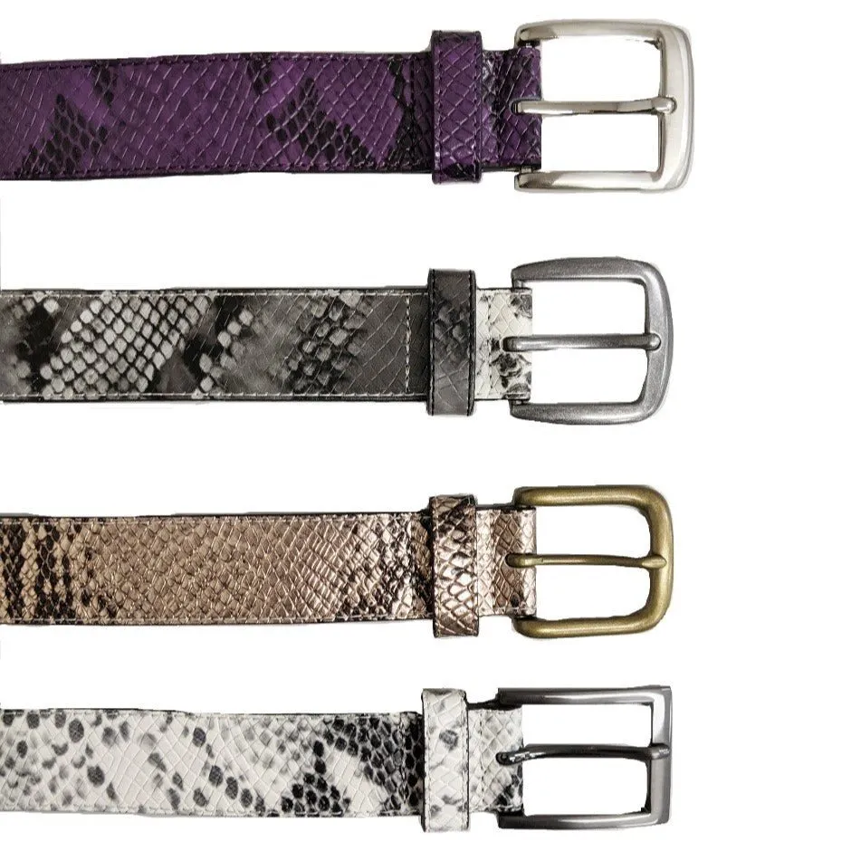 LAVENDER BAY - Women's Snake Print Black Leather Belt