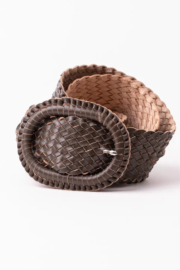 Leather Plaited Belt - Olive Light