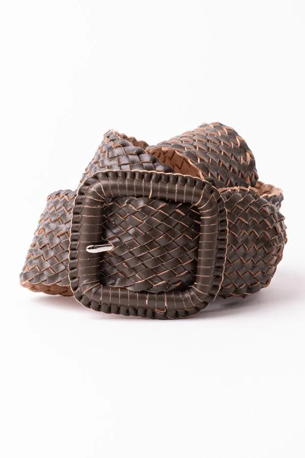 Leather Plaited Belt - Olive Light