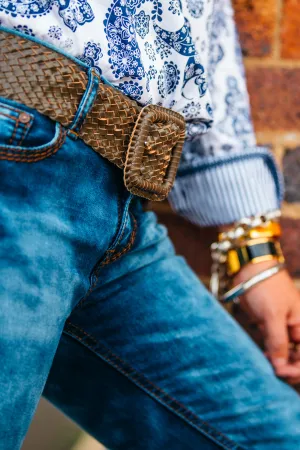 Leather Plaited Belt - Olive Light