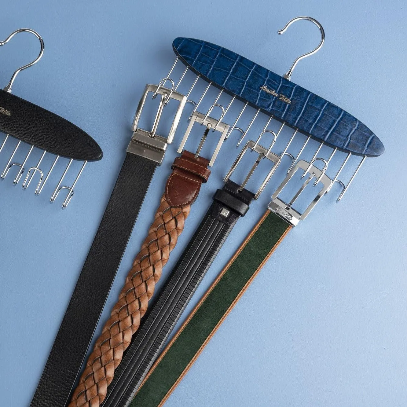 Leather Wooden Belt Hanger | Color: Brown & Blue