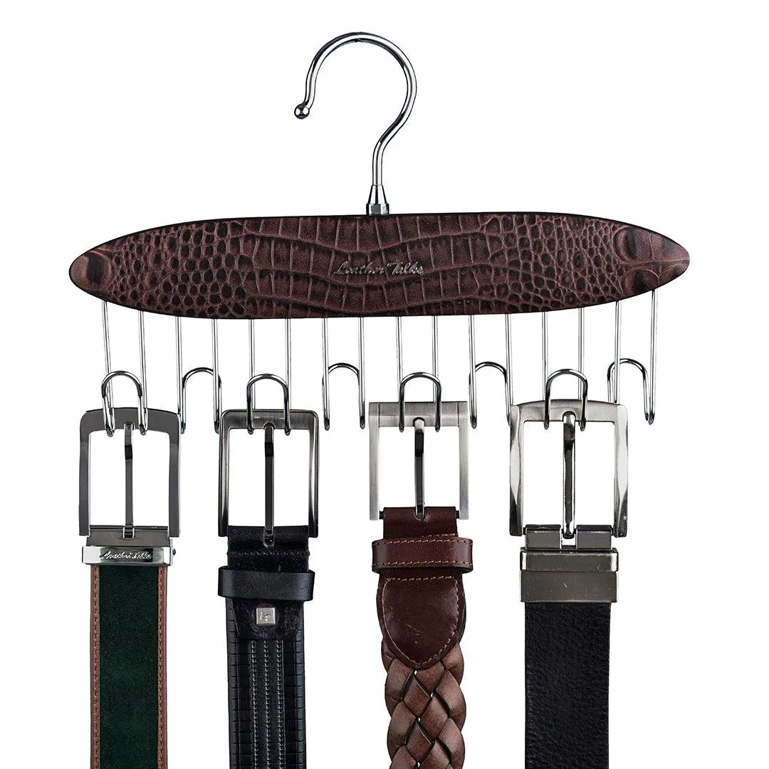 Leather Wooden Belt Hanger | Color: Brown & Blue