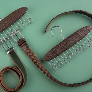 Leather Wooden Belt Hanger | Color: Brown & Blue