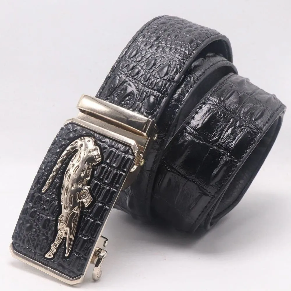Luxury Genuine Leather Crocodile Pattern Automatic Buckle Belt