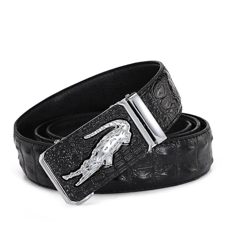 Luxury Genuine Leather Crocodile Pattern Automatic Buckle Belt
