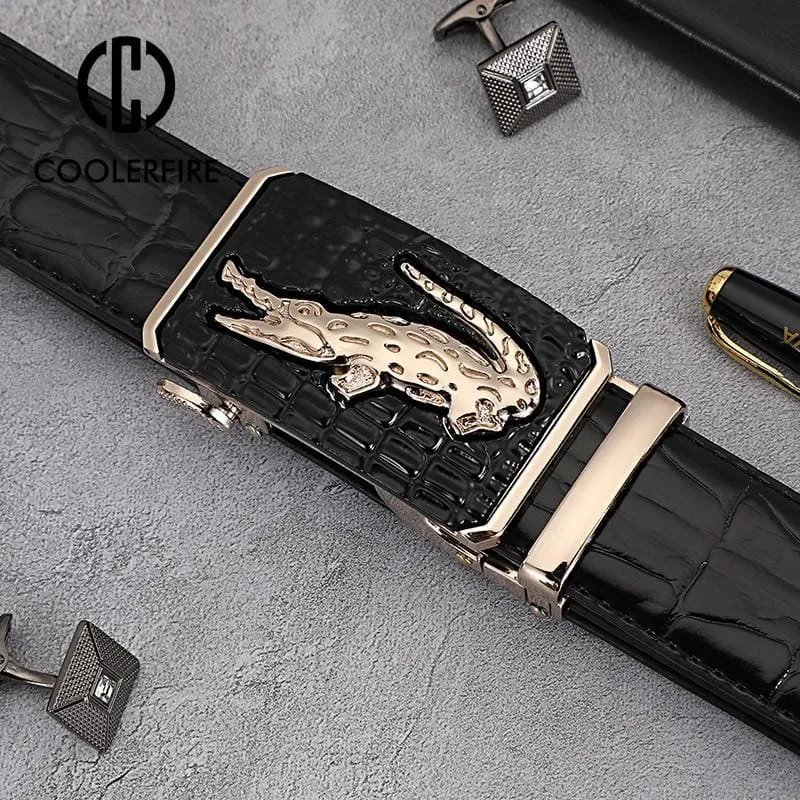 Luxury Genuine Leather Crocodile Pattern Automatic Buckle Belt
