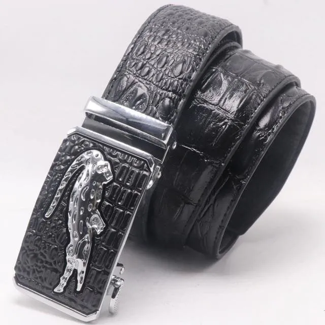 Luxury Genuine Leather Crocodile Pattern Automatic Buckle Belt