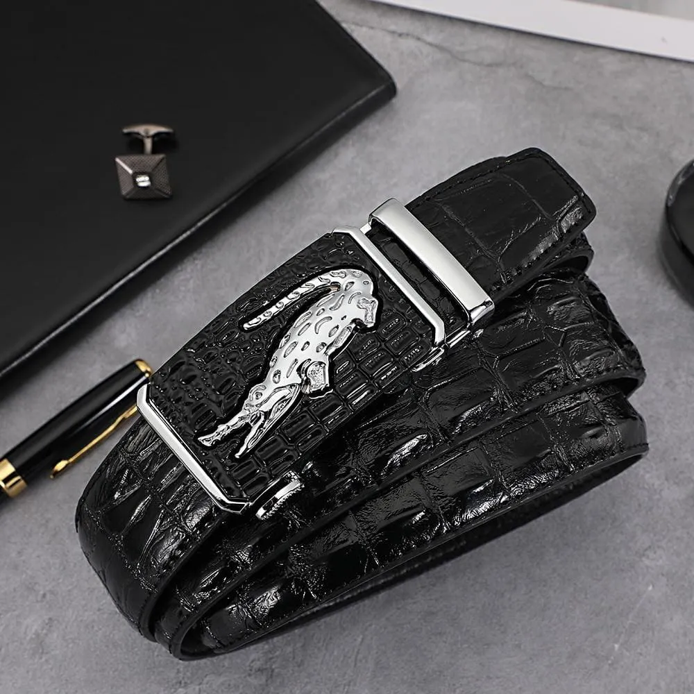 Luxury Genuine Leather Crocodile Pattern Automatic Buckle Belt