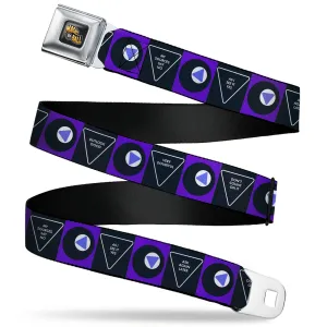 MAGIC 8 BALL Logo Full Color Black/Orange/White Seatbelt Belt - Magic 8 Ball Answers and Ball Blocks Black/Blue Webbing