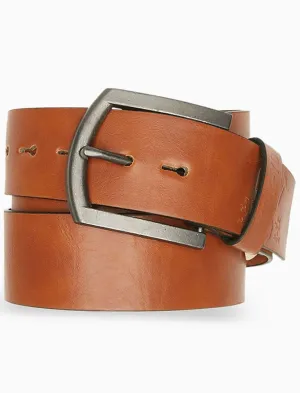 Men's braized logo tanned leather belt - Tokyo Laundry