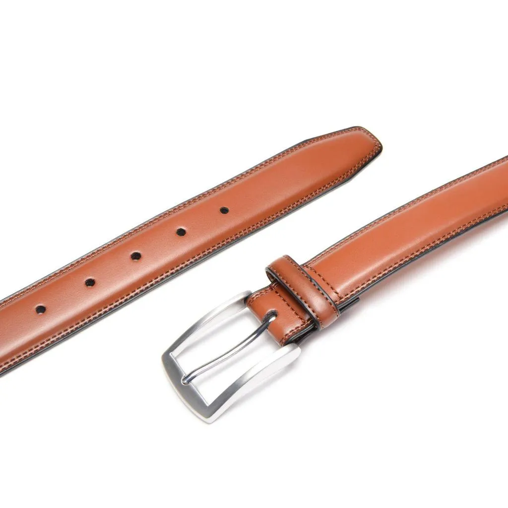 Men's Brown Leather Belt with Brushed Pin Buckle