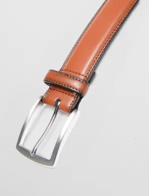 Men's Brown Leather Belt with Brushed Pin Buckle