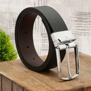 Men's Party, Formal, Casual Brown, Black Genuine Leather Reversible Belt (Size: 44)
