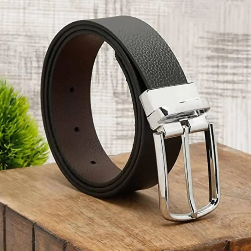 Men's Party, Formal, Casual Brown, Black Genuine Leather Reversible Belt (Size: 44)