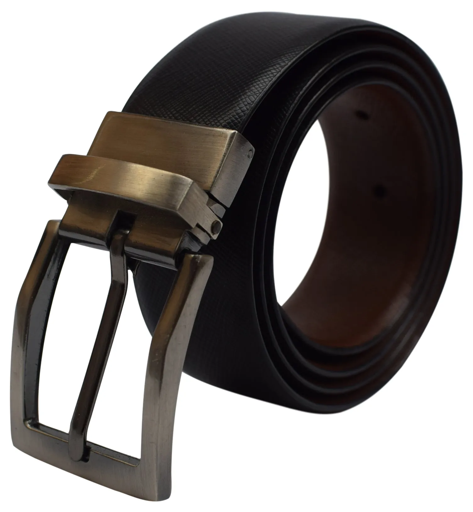 Men's Reversible Leather Belt 1.4" Wide Black & Brown Rotating Buckle Classic Style Dress Belt Jean Belt For Men