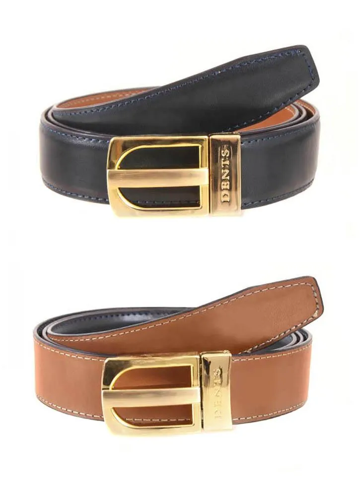 Men's Reversible Leather Belt with Gold and Nickel Buckle