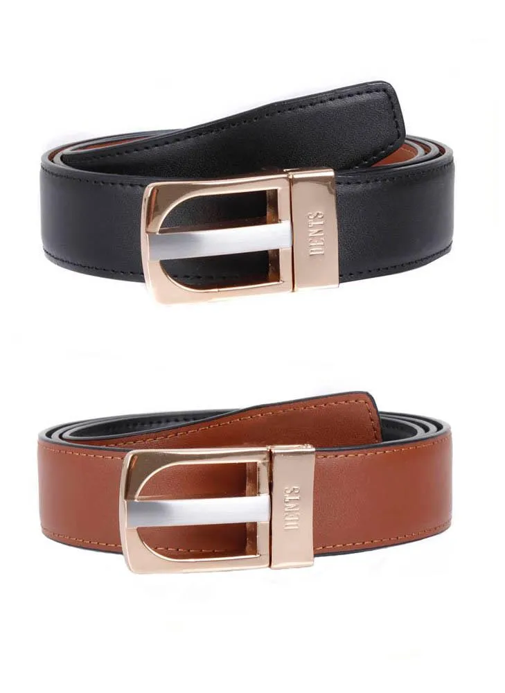 Men's Reversible Leather Belt with Gold and Nickel Buckle
