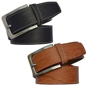 Men's Synthetic leather black and tan needle pin point buckle belts combo (Pack of 2)