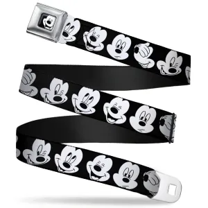 Mickey Mouse Face2 CLOSE-UP Full Color Black White Seatbelt Belt - Mickey Mouse Expressions CLOSE-UP Black/White Webbing