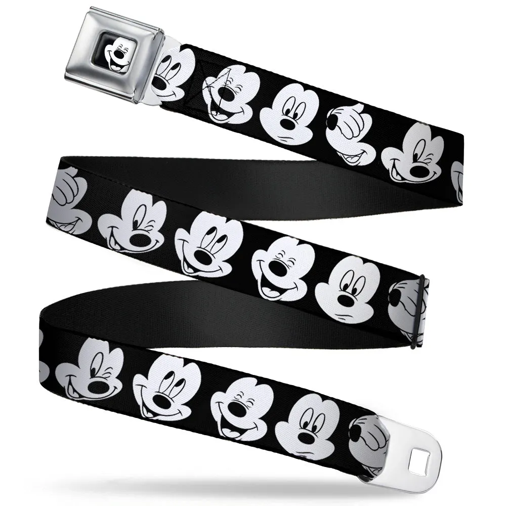 Mickey Mouse Face2 CLOSE-UP Full Color Black White Seatbelt Belt - Mickey Mouse Expressions CLOSE-UP Black/White Webbing