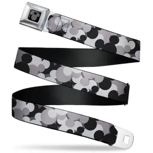 Mickey Mouse Head Silhouette Black Silver Seatbelt Belt - Mickey Mouse Head Stacked Black/Grays Webbing