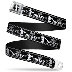 Mickey Standing2 Silhouette Full Color Black White Seatbelt Belt - Mickey Standing2 Silhouette/NEED A HUG? I'M YOUR GUY Black/White Webbing