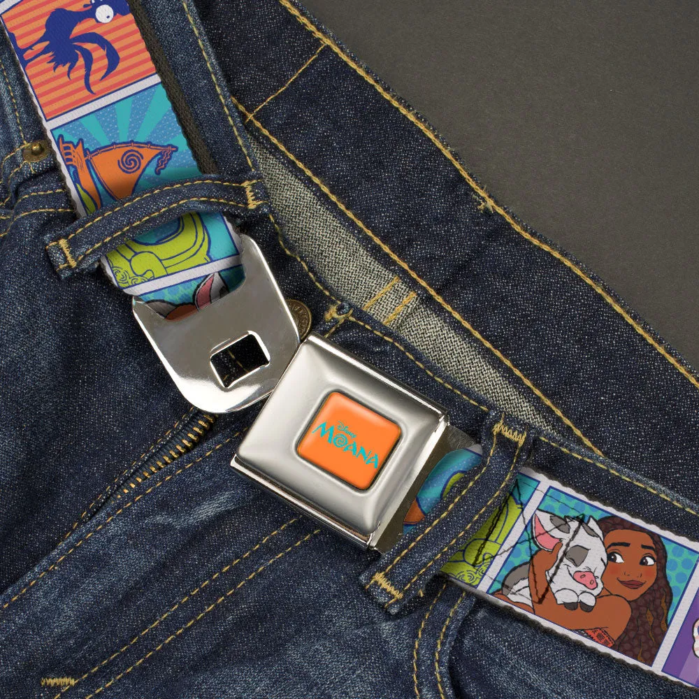 MOANA Title Logo Full Color Orange/Blue Seatbelt Belt - Moana MAKE WAVES Scene Blocks Blues/Orange Webbing