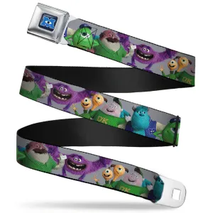 Monsters University Logo Full Color Blue White Seatbelt Belt - Monsters University Character Lineup Gray Webbing