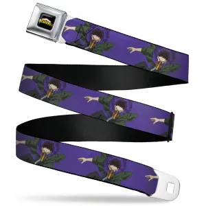 MY HERO ACADEMIA Title Logo Full Color Black Seatbelt Belt - My Hero Academia Kai Chisaki Action Pose Purple Webbing