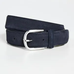 Navy Suede Belt with Rounded Buckle - Anderson's