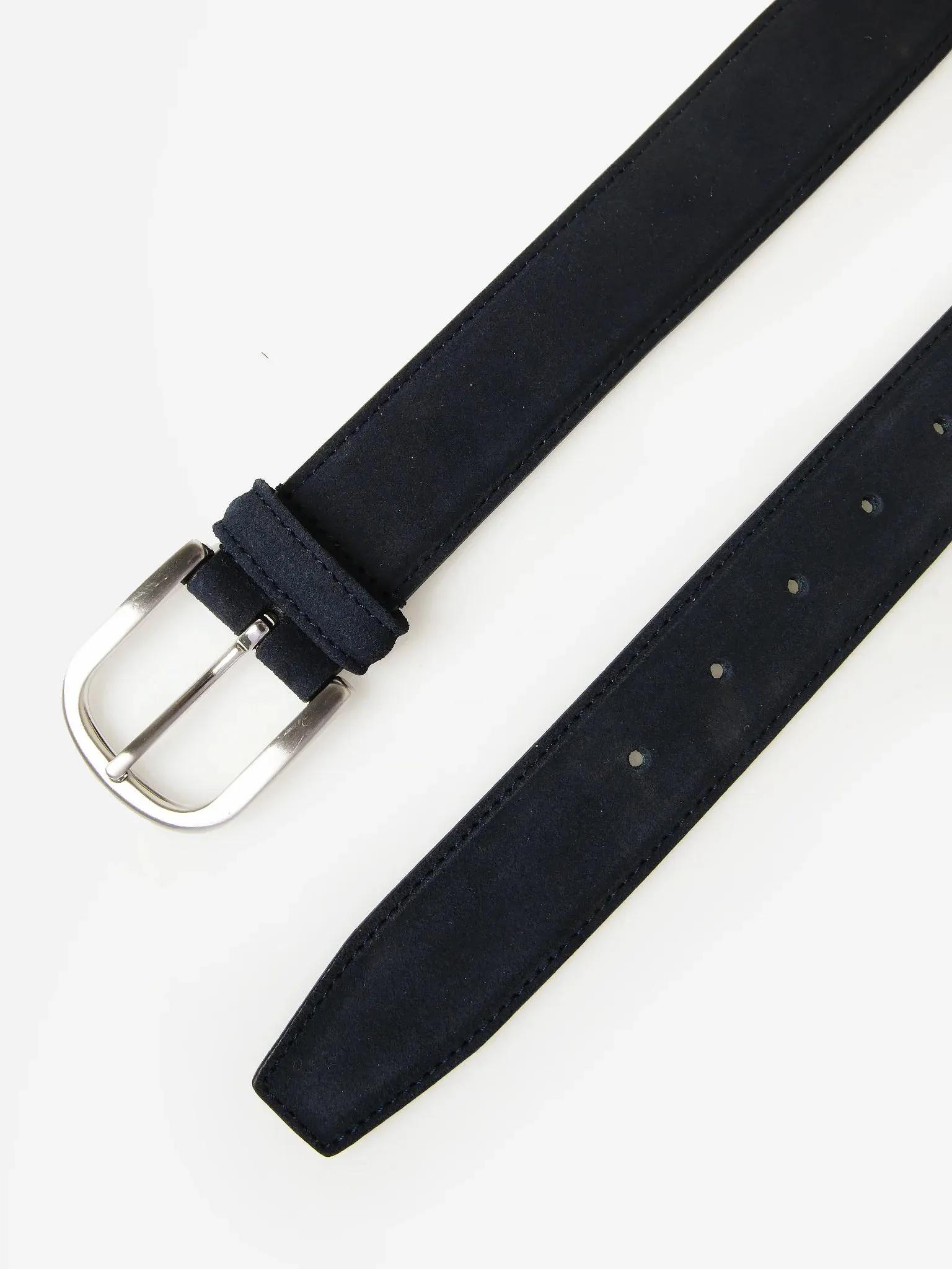 Navy Suede Belt with Rounded Buckle - Anderson's