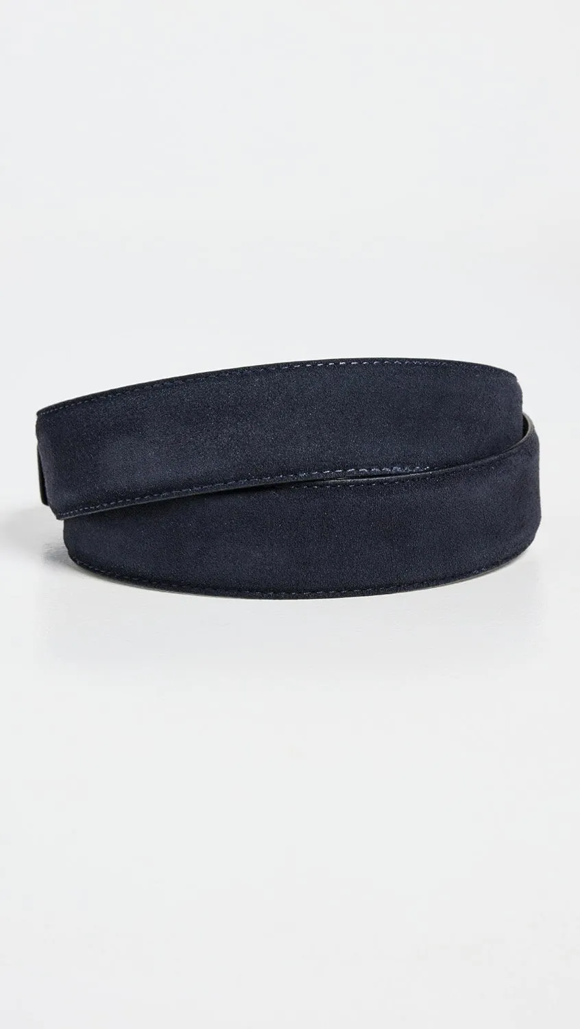 Navy Suede Belt with Rounded Buckle - Anderson's