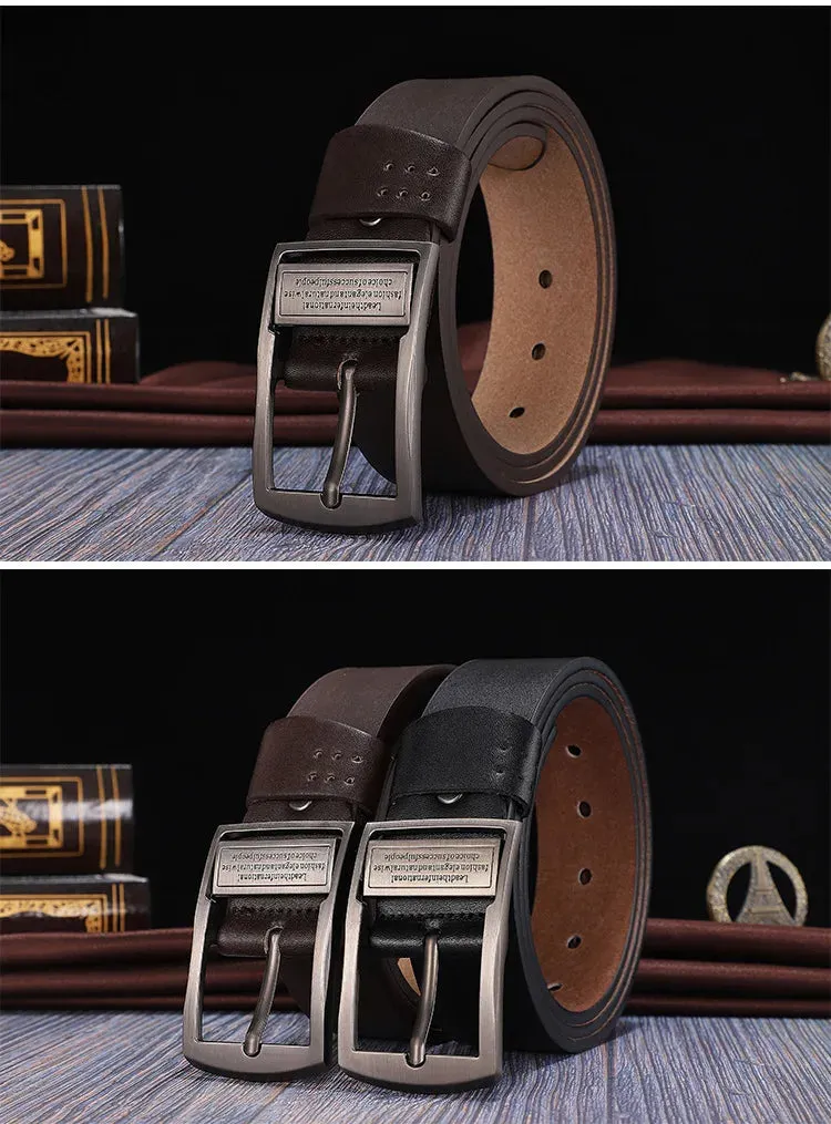 New Leather Cowhide Men's Belt Fashion Metal Alloy Pin Buckle Adult Luxury Brand Jeans Business Casual Waist Male Strap Brand