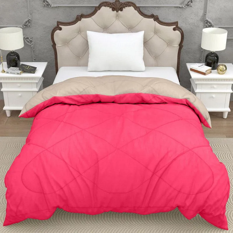 Nihara Reversible Dual Color Glace Cotton Comforter (Beige & Pink)  - 200 GSM