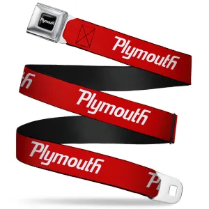 PLYMOUTH Text Logo Full Color Black White Seatbelt Belt - PLYMOUTH Text Logo Red/White Webbing