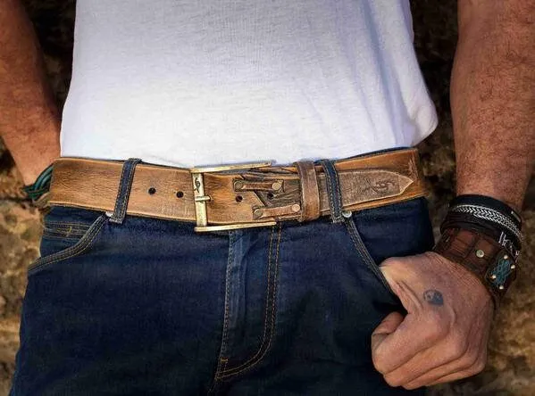 Quality Crafted Leather Belt - Brown Accessories for Father  Unique Buckle Detail