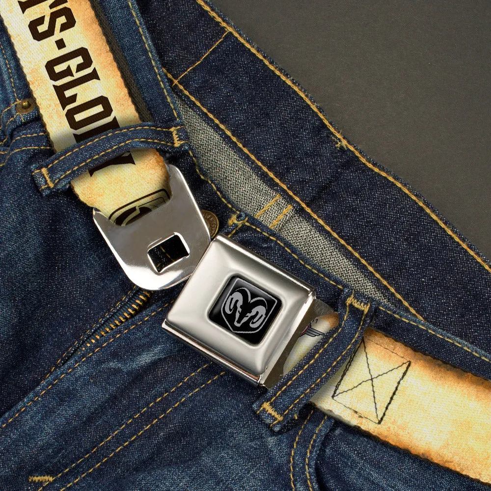 Ram Seatbelt Belt - RAM Logo/Pistons/GUTS-GLORY Weathered/Chocolate Brown Webbing
