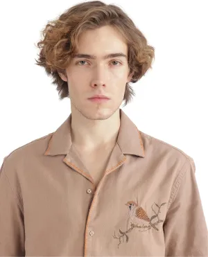 Rare Rabbit Men Couvin Light Brown Cotton Fabric Plain Shirt