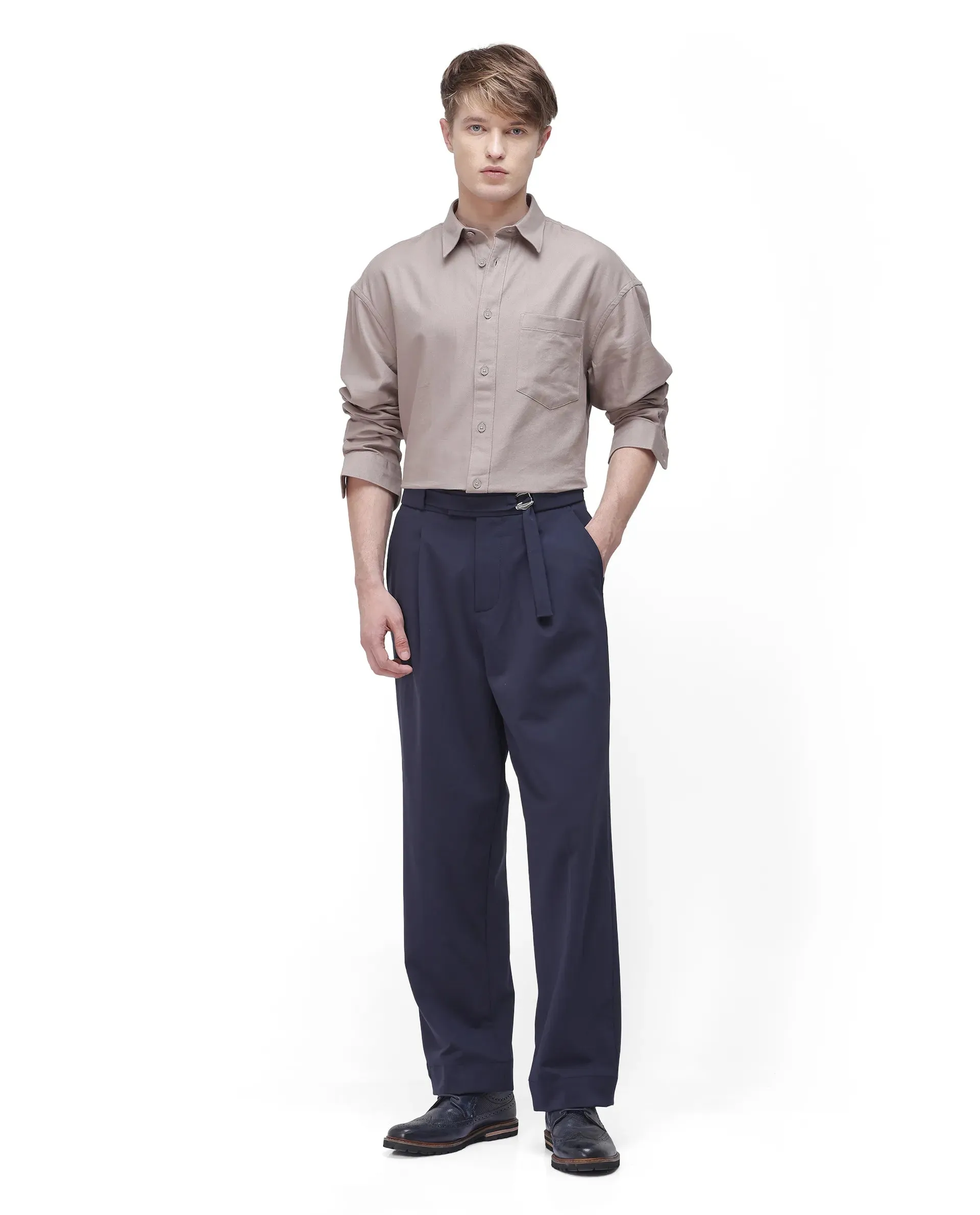 Rare Rabbit Men Let Dark Beige Cotton Fabric Full Sleeve Regular Collared Button Closure Boxy Fit Plain Shirt