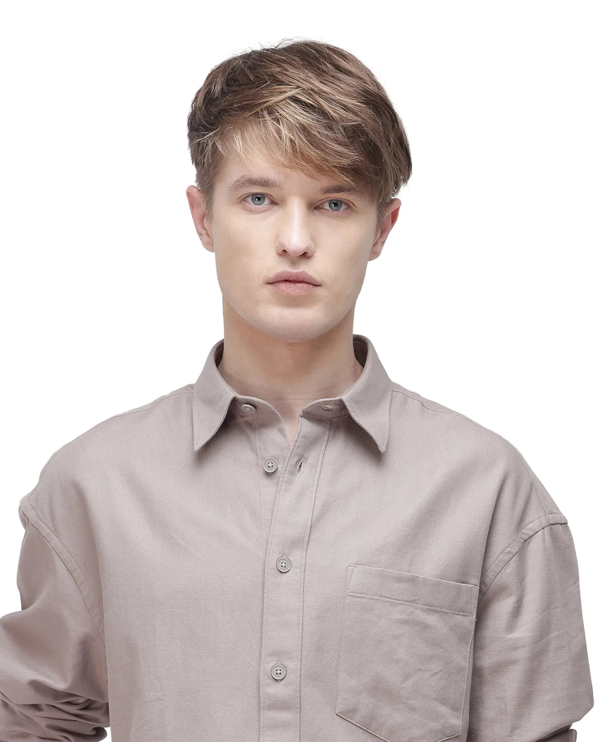 Rare Rabbit Men Let Dark Beige Cotton Fabric Full Sleeve Regular Collared Button Closure Boxy Fit Plain Shirt