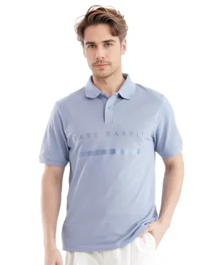 Rare Rabbit Men Nellit Pastel Blue Cotton Blend Fabric Blue Short Sleeve Regular Collar HD Print Branding Polo