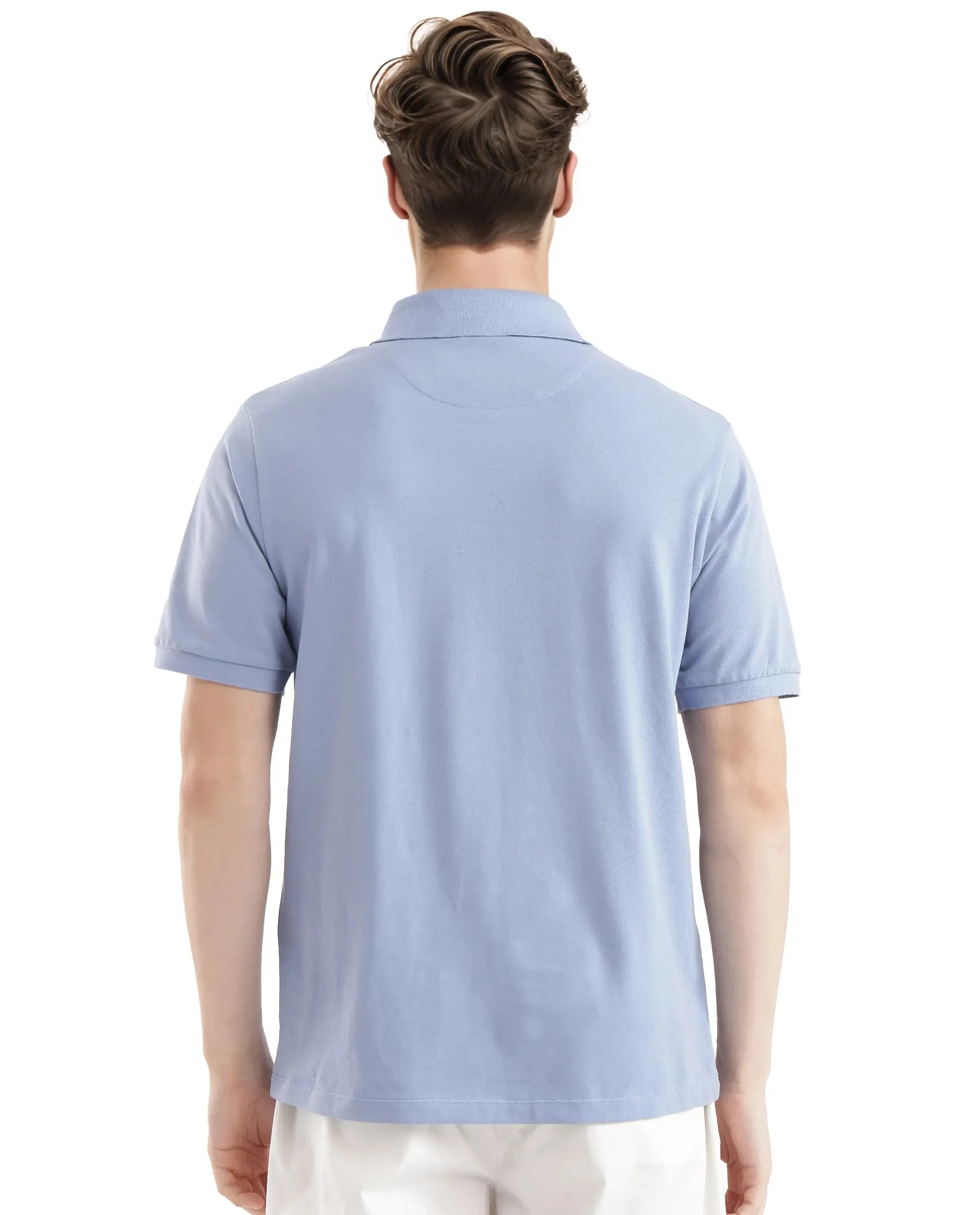 Rare Rabbit Men Nellit Pastel Blue Cotton Blend Fabric Blue Short Sleeve Regular Collar HD Print Branding Polo