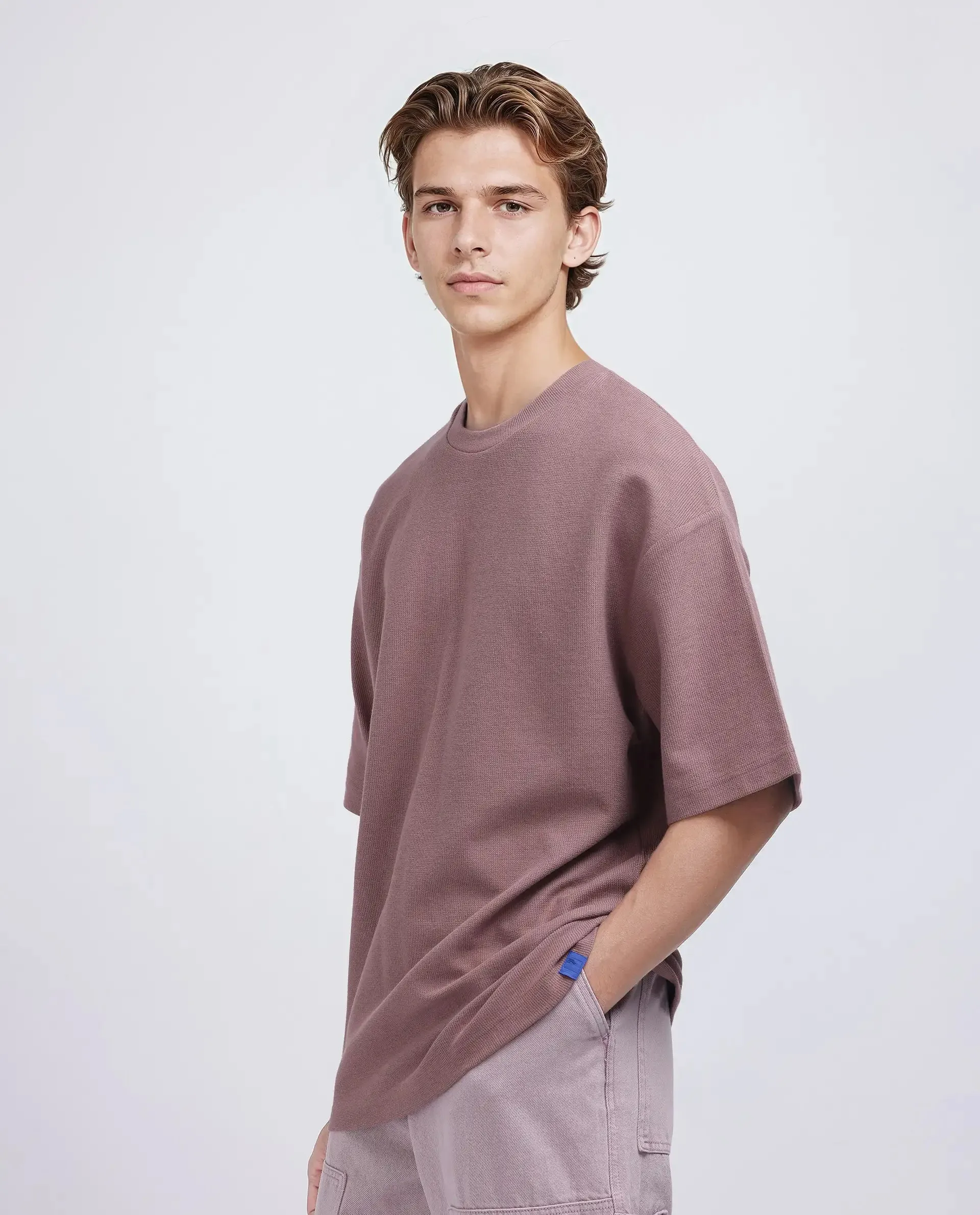 Rare Rabbit Men Oxot Dusky Pink Cotton Fabric Short Sleeve Crew Neck Embroidered T-Shirt