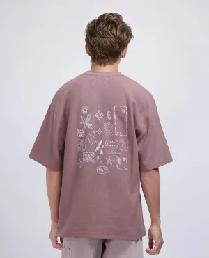 Rare Rabbit Men Oxot Dusky Pink Cotton Fabric Short Sleeve Crew Neck Embroidered T-Shirt